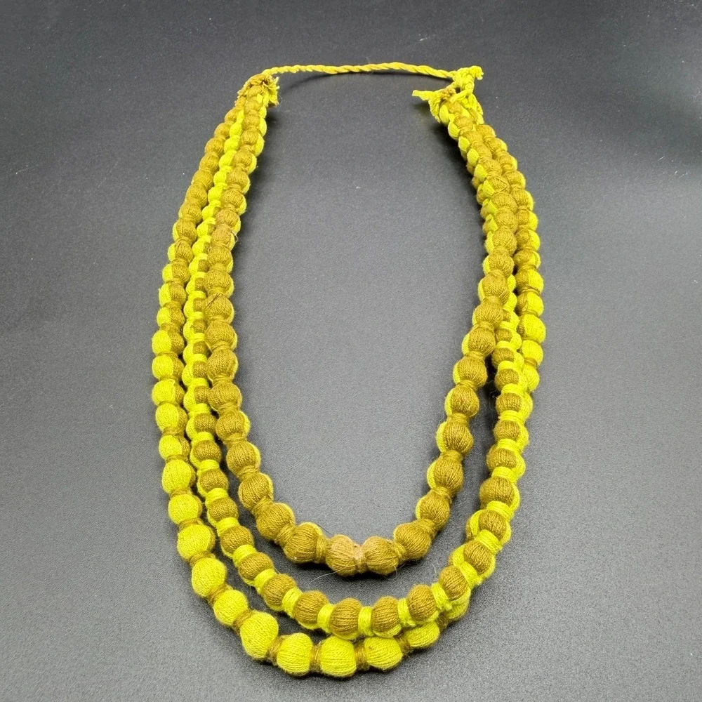 Green Ombre Tone Fabric Bead Necklace Multi Strand Knotted Statement Jewelry